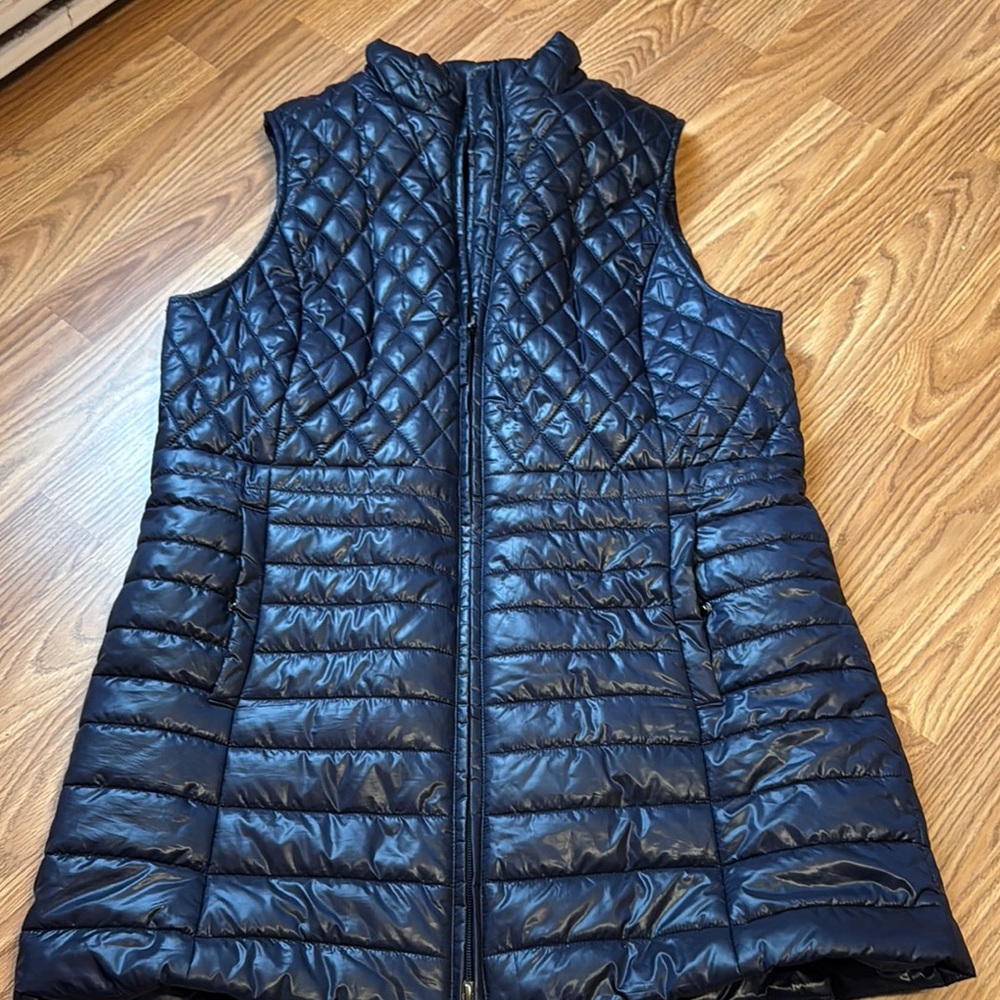 Talbots Black Quilted Vest with High Collar and Fitted Silhouette